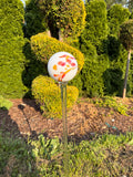 70cm Hand-Blown White Confetti Glass Garden Stake – 12cm Colorful Sphere