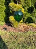 70cm Hand-Blown Green Glass Apple Garden Stake – 15cm Crackle Fruit Sculpture