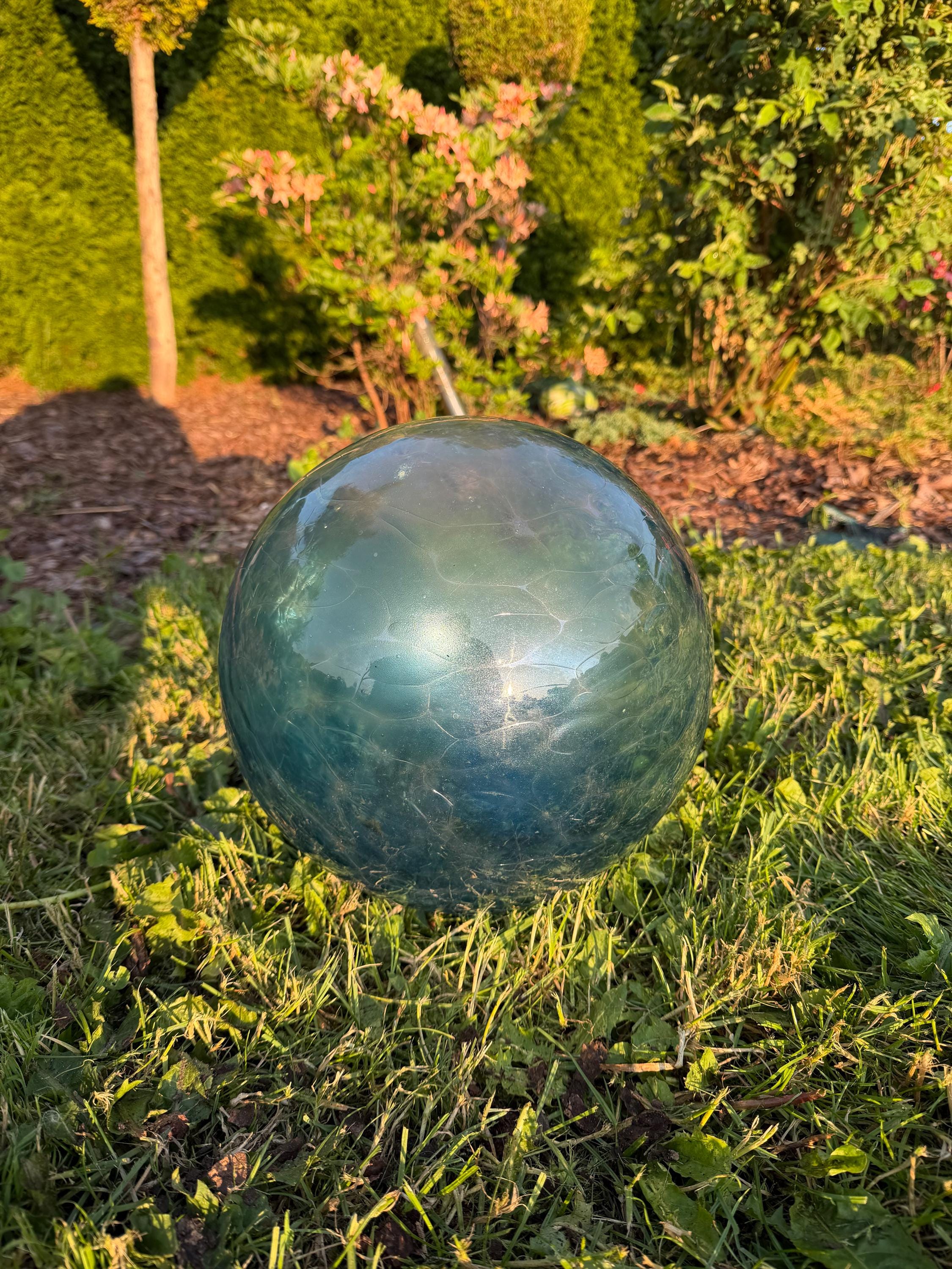 30cm or 25cm Hand-Blown Blue Crackle Glass Sphere – Large Decorative Orb