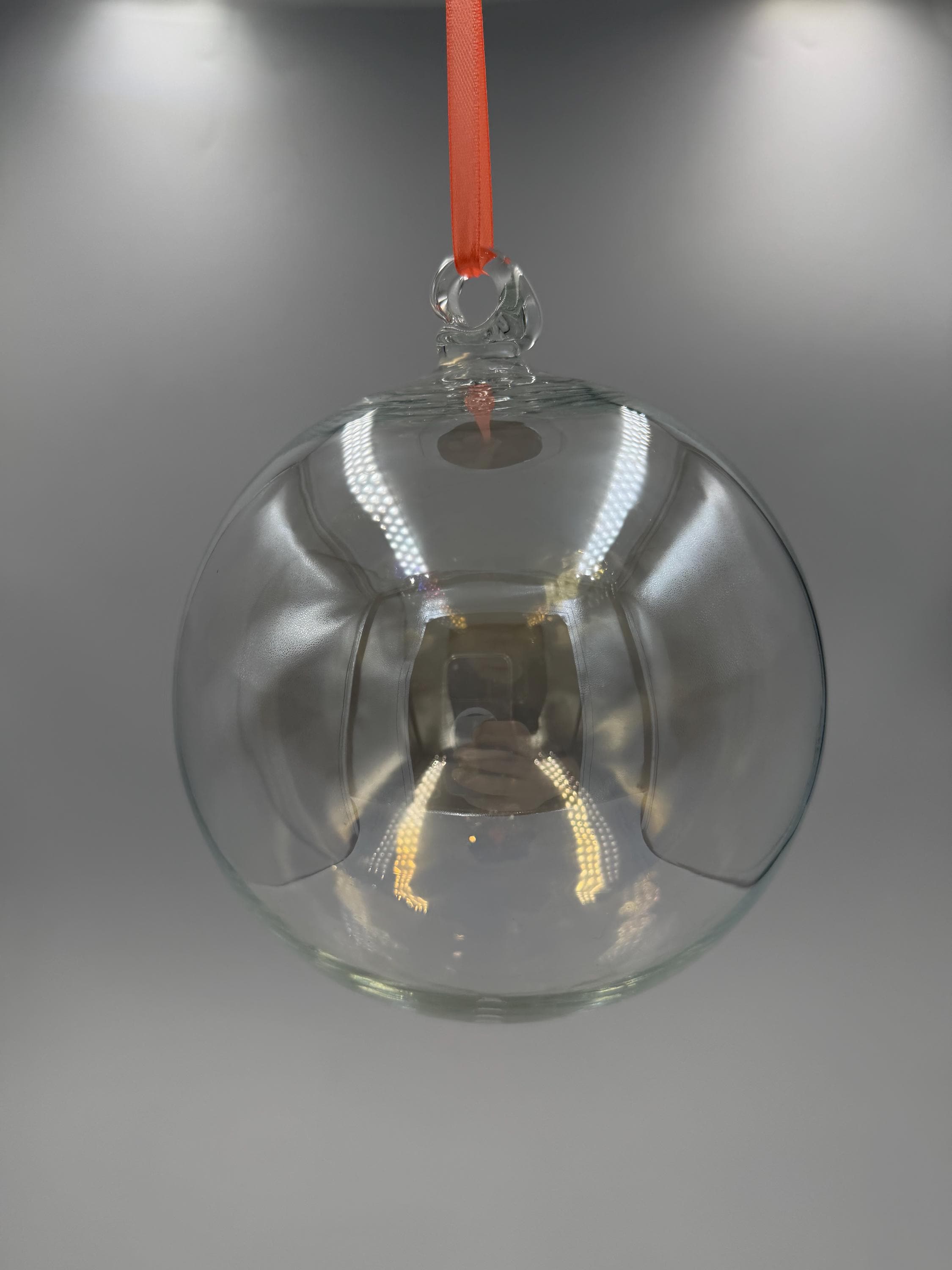 15cm Hand-Blown Clear Iridescent Ball – Hanging Glass Suncatcher – Decorative Art Glass Sphere Gift