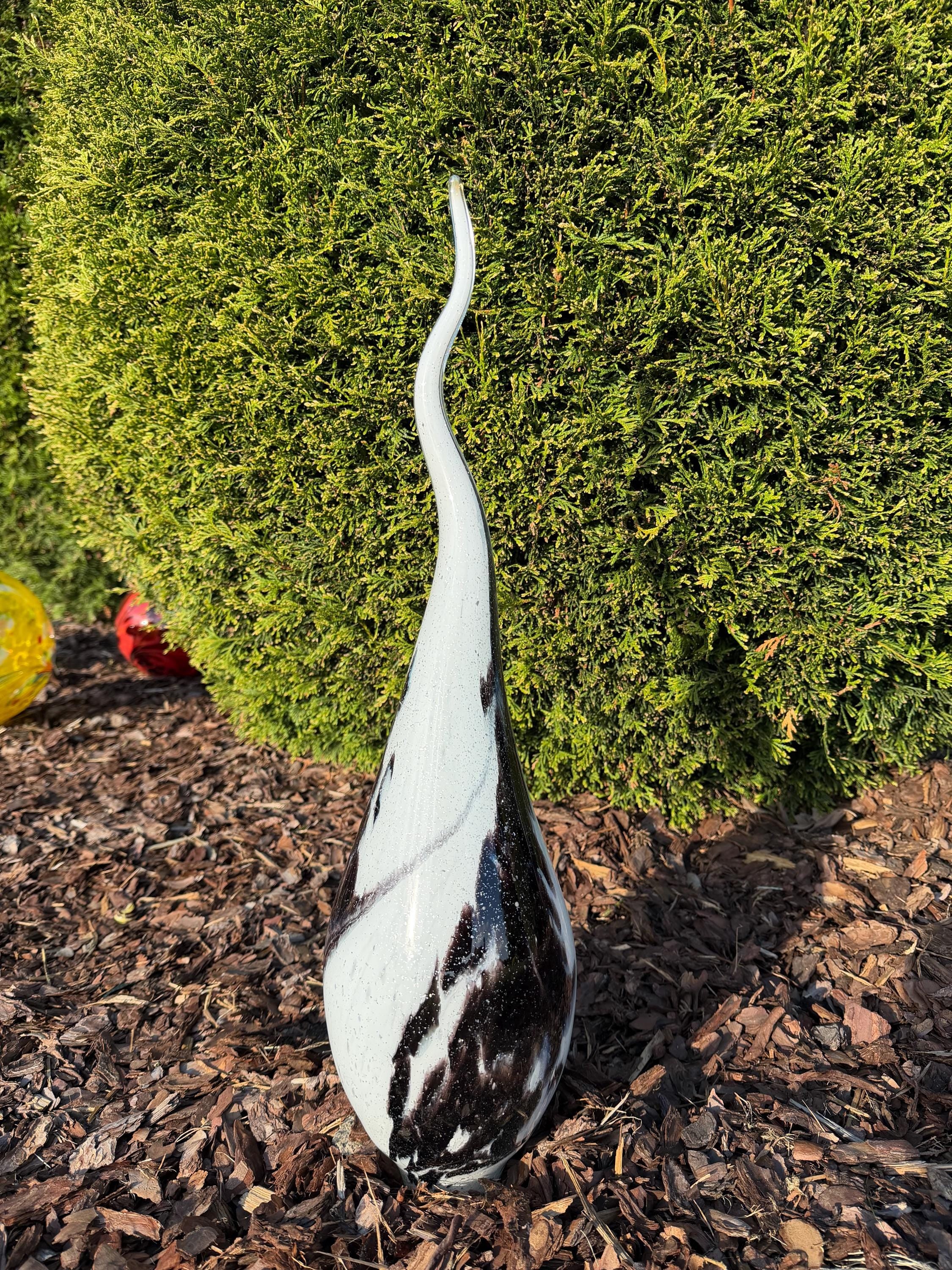 60cm Black White Glass Garden Flame - Hand Blown Garden Art - Outdoor Decor