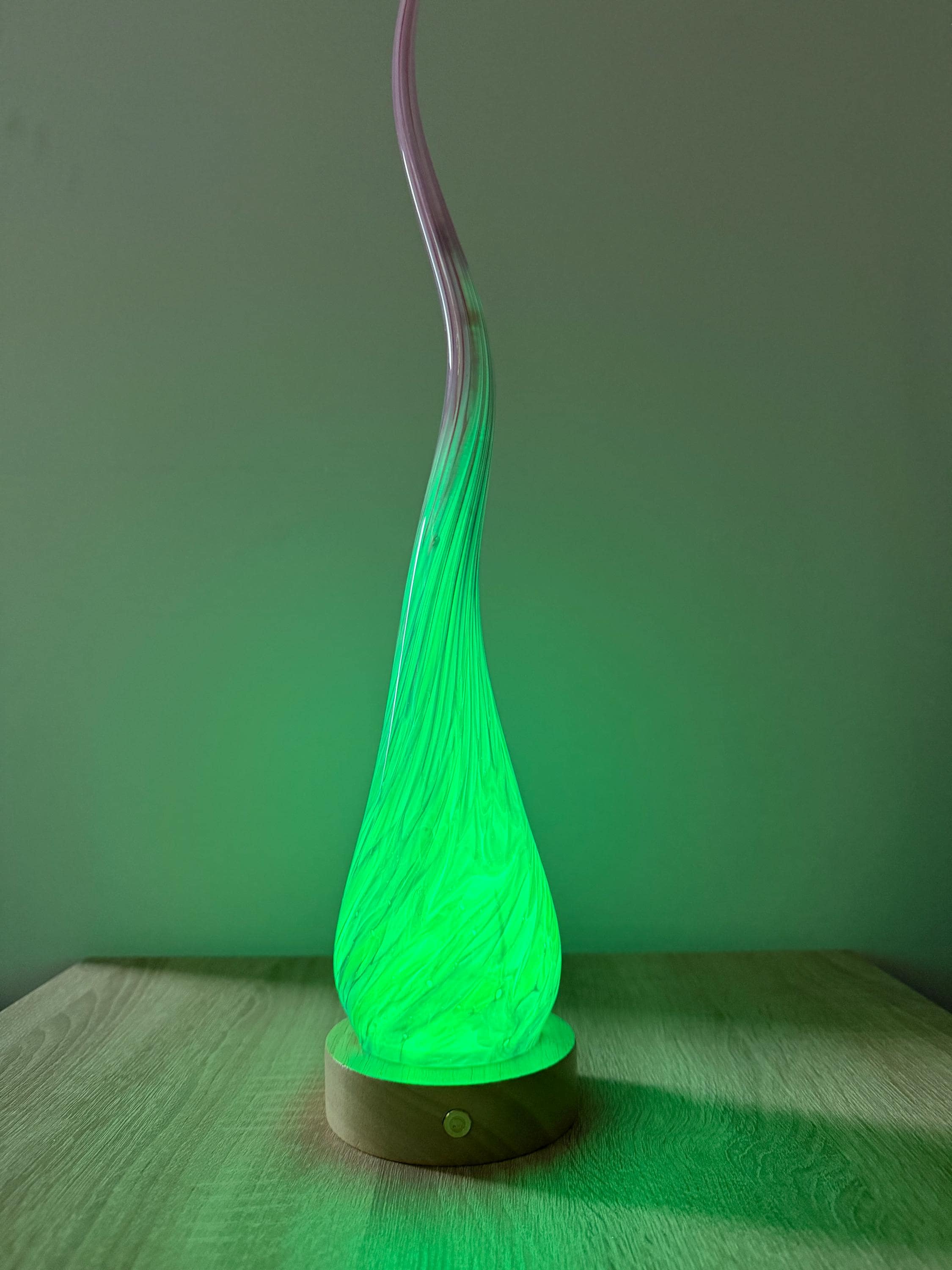 50cm Hand-Blown Pink Flame Lamp – Color Changing LED Touch Light Wooden Base