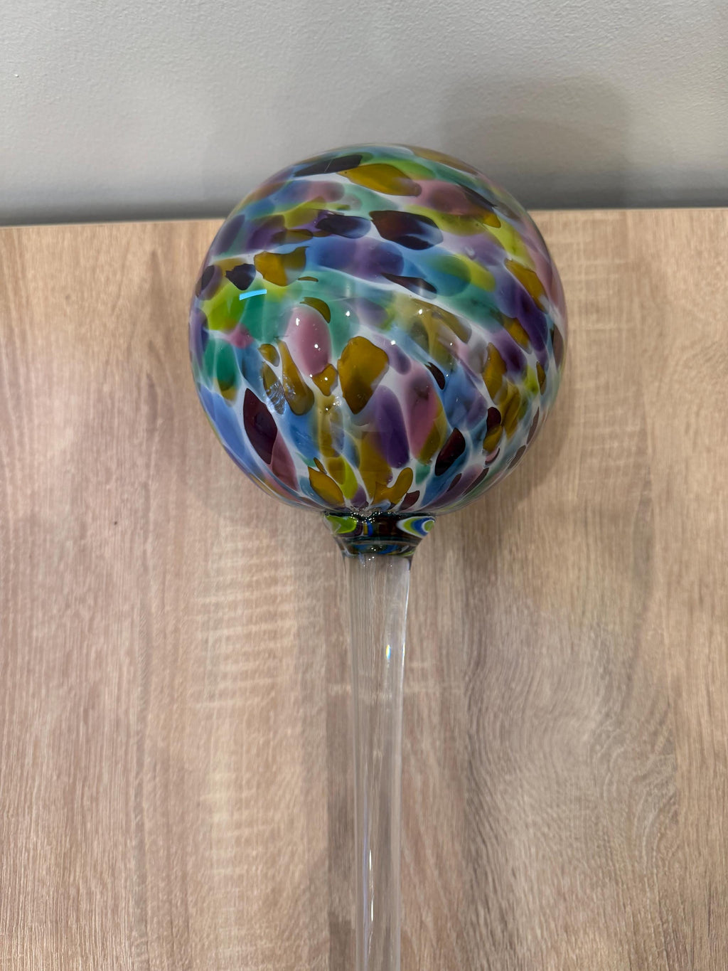 80cm Hand-Blown Glass Garden Stake – 15cm Multicolor Sphere
