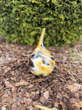 10cm Hand-Blown Glass Teardrop – Yellow Black Orange Swirl Mini Sculpture