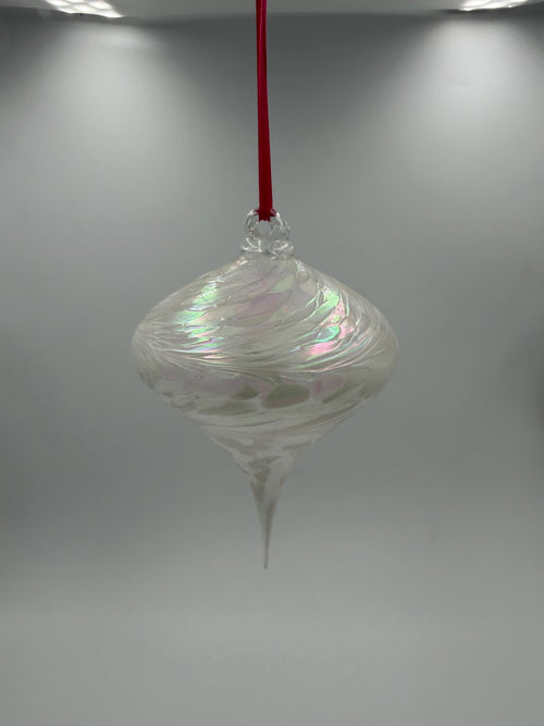 12cm Hand-Blown Iridescent Teardrop Glass Ornament – Pink Rainbow Swirl Hanging Decoration