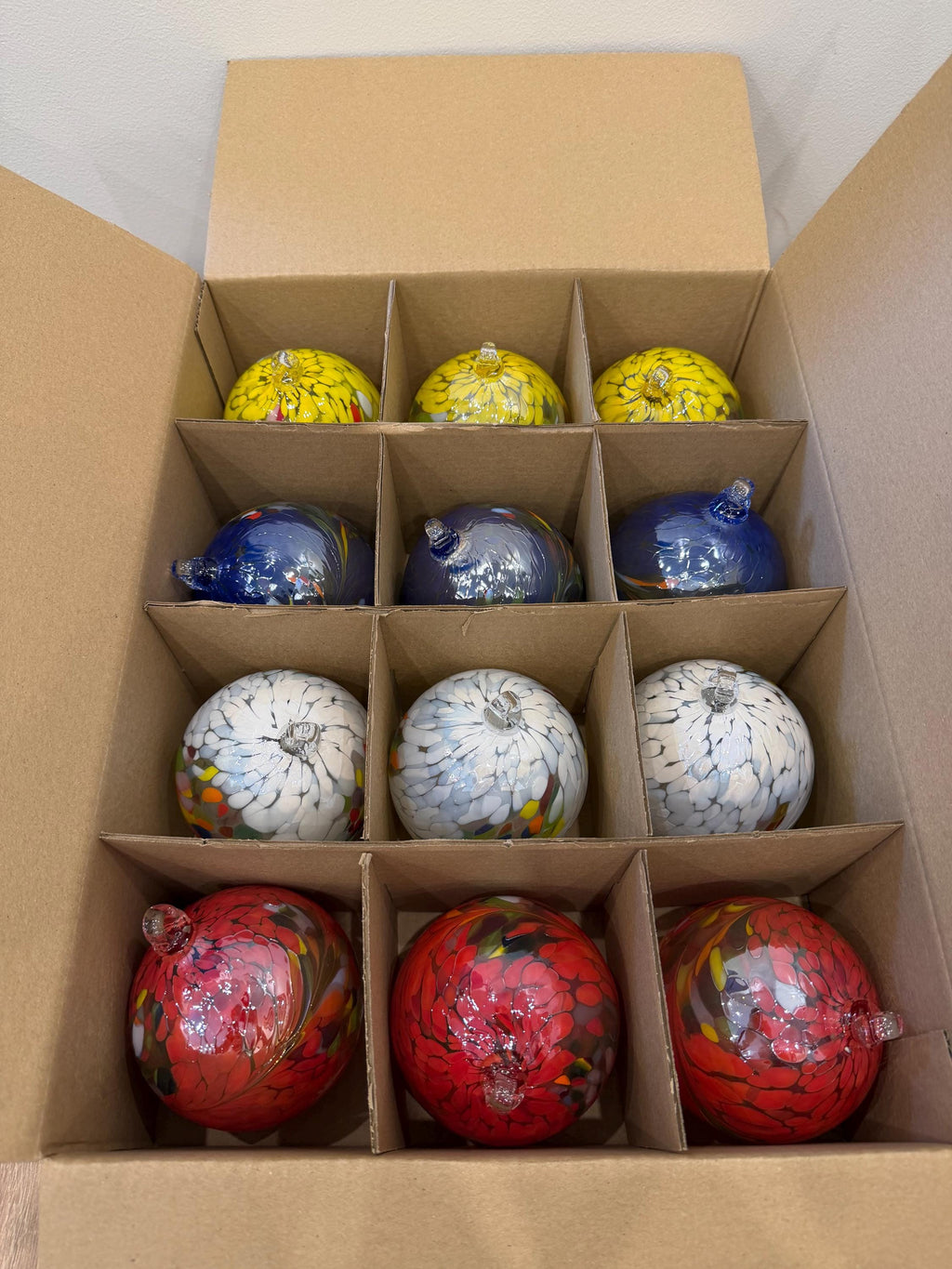 Set of 12 Hand Blown Glass Ball Ornaments – 10cm Multicolor Hanging Glass Spheres