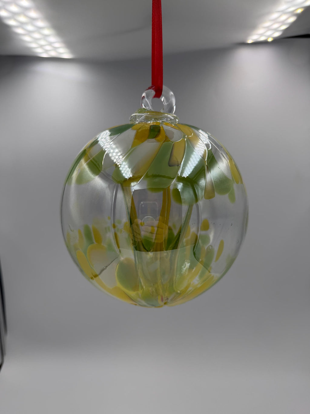 15cm Hand-Blown Green Yellow Witch Ball – Hanging Glass Ornament Sphere