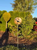 115cm Hand-Blown Multicolor Swirl Glass Garden Stake – 18cm Large Sphere on Metal Pole