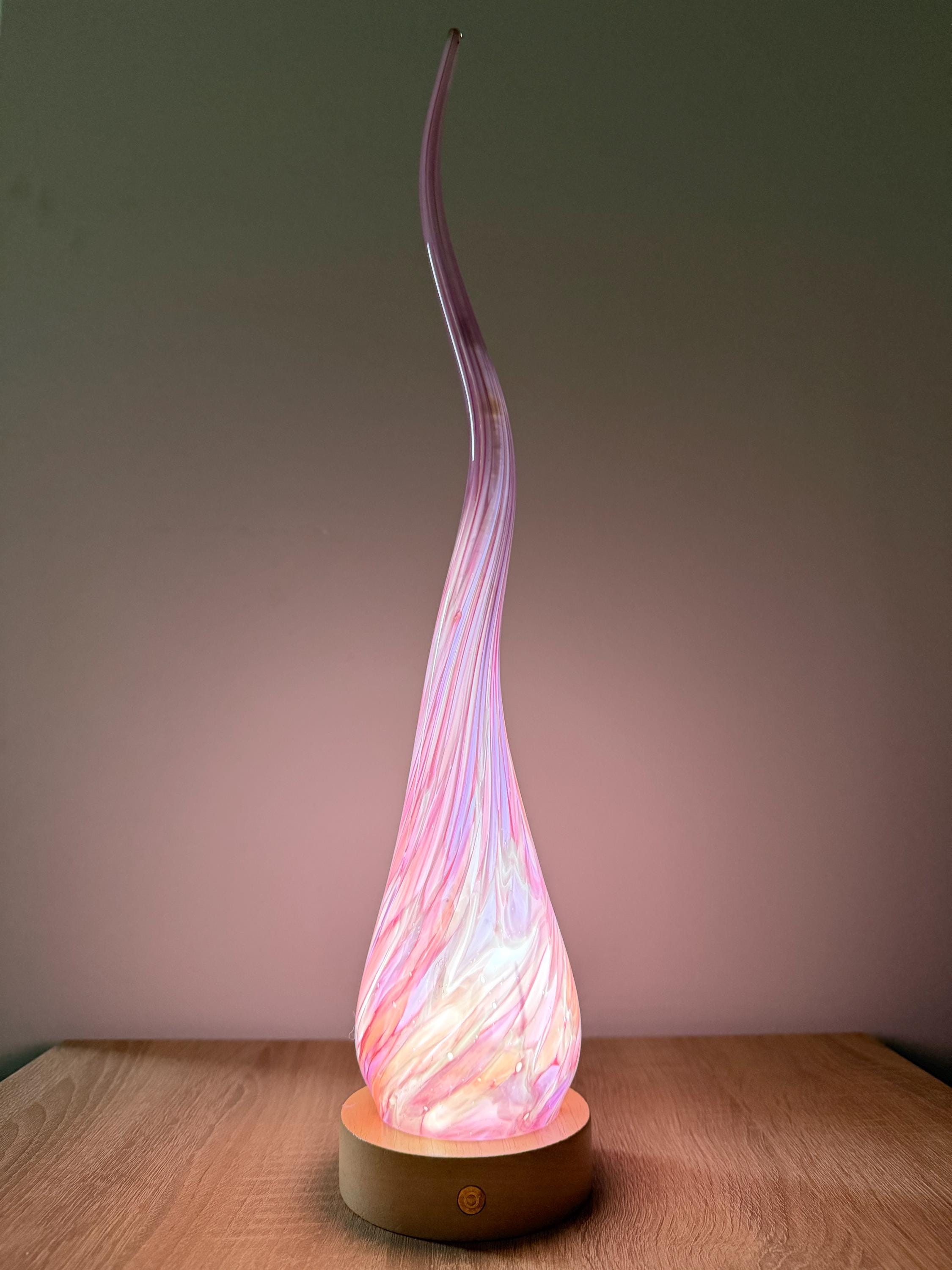 50cm Hand-Blown Pink Flame Lamp – Color Changing LED Touch Light Wooden Base