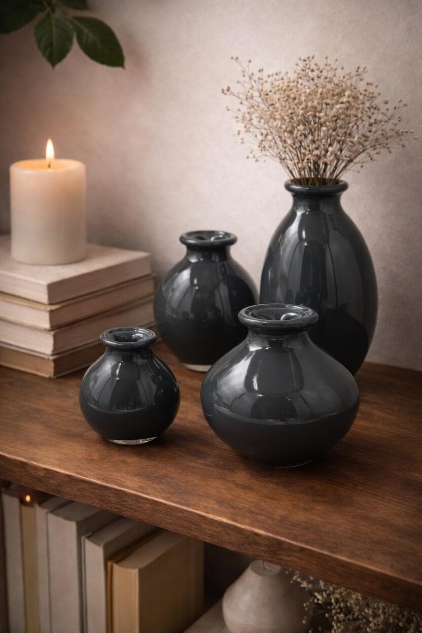 Handblown Art Glass Bud Vases – Gray Minimalist Set of 4