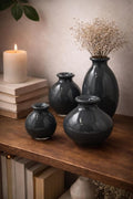 Handblown Art Glass Bud Vases – Gray Minimalist Set of 4