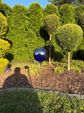 15cm Iridescent Blue Glass Garden Stake - Hand Blown Garden Globe - 80cm Yard Art