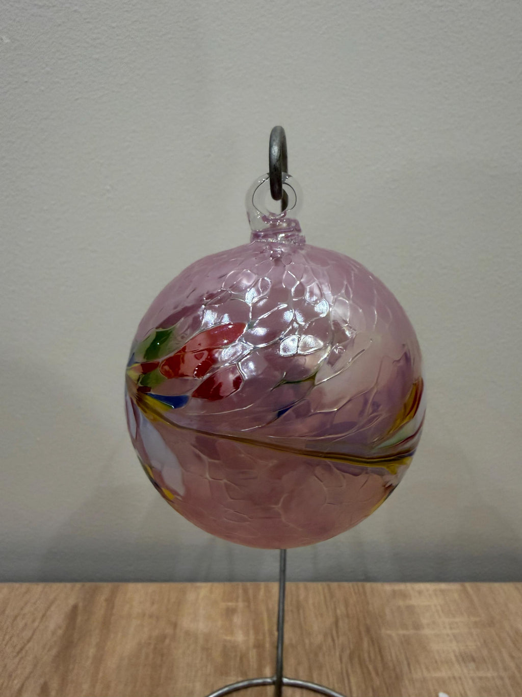 Handcrafted Pink Art Glass Sphere | Floral Mosaic Bauble Suncatcher, 8cm