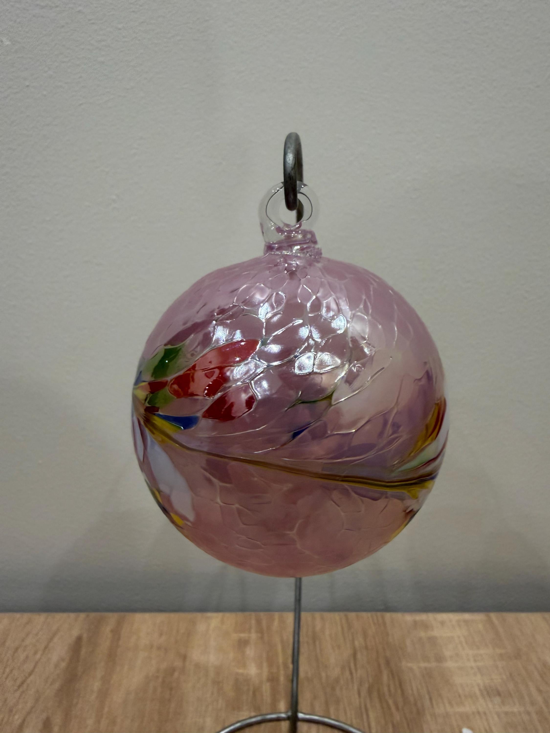 Handcrafted Pink Art Glass Sphere | Floral Mosaic Bauble Suncatcher, 8cm