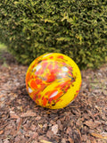 25cm Hand-Blown Glass Garden Sphere – Yellow Red Orange Black Speckled Crackle Gazing Ball
