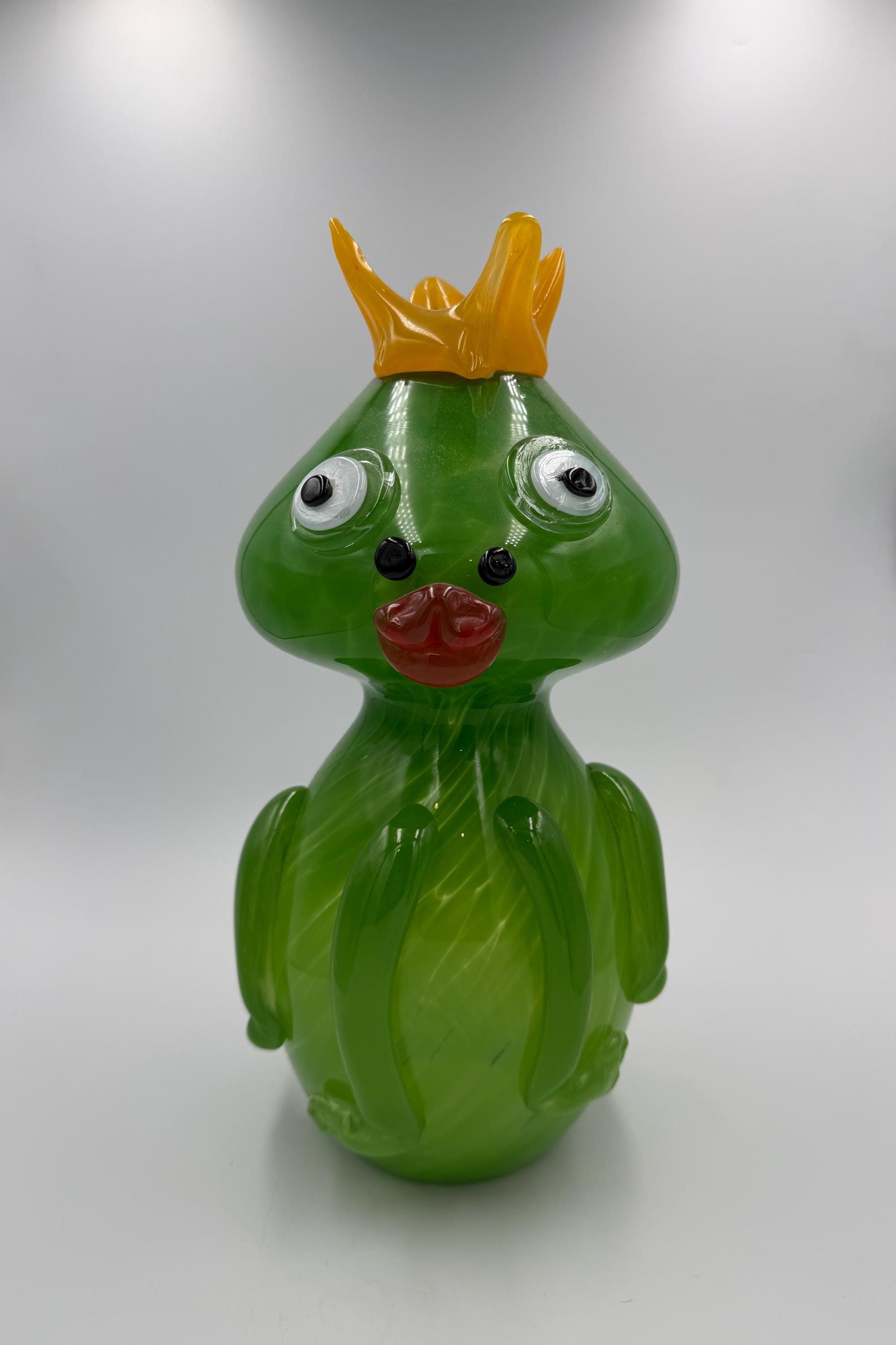 32cm Hand-Blown King Frog Glass Sculpture – Large Green Art Glass Figurine with Crown