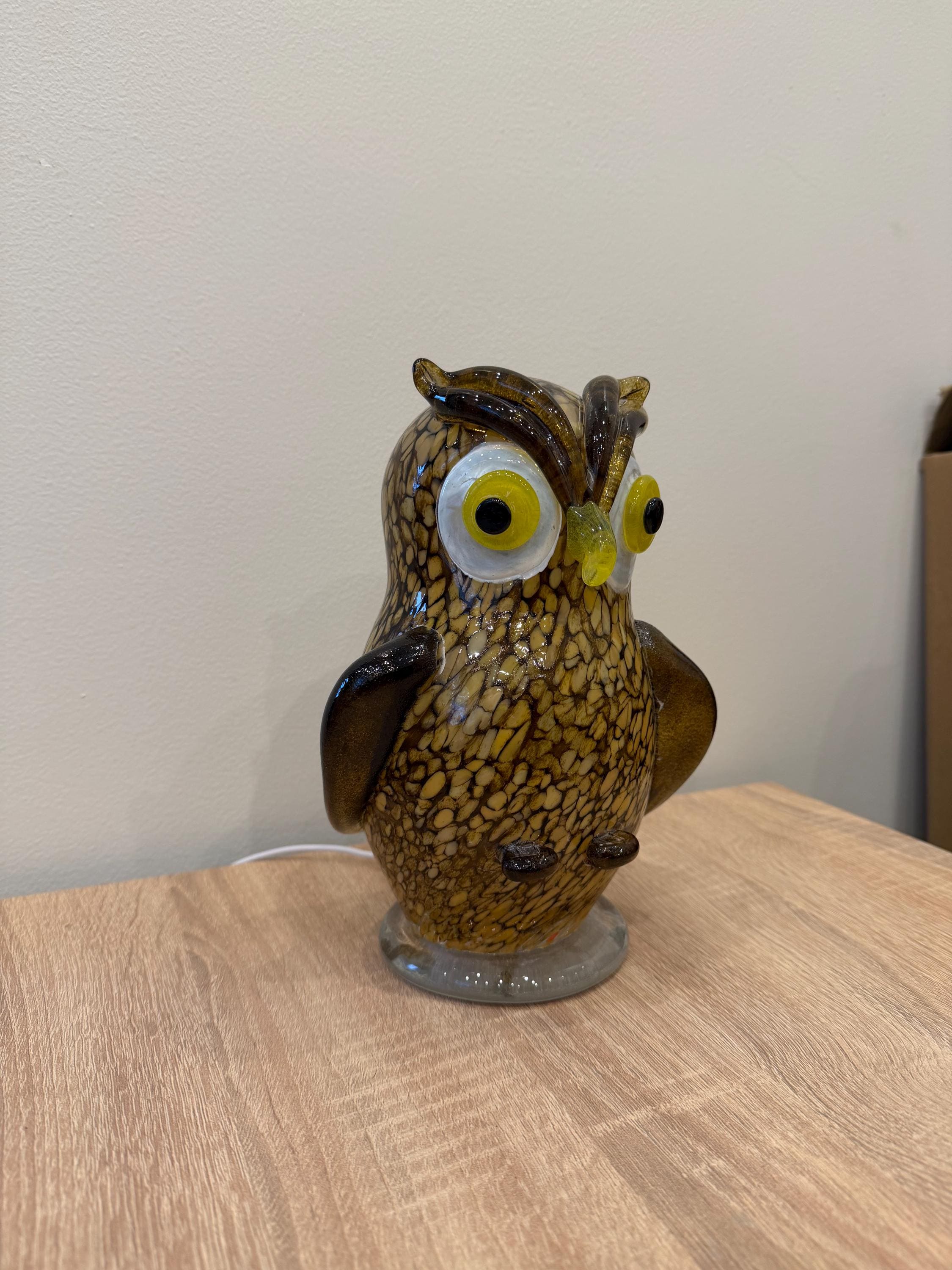 Hand Blown Glass Owl Lamp – Artisan Night Light, Cozy Home Decor (USB Powered)