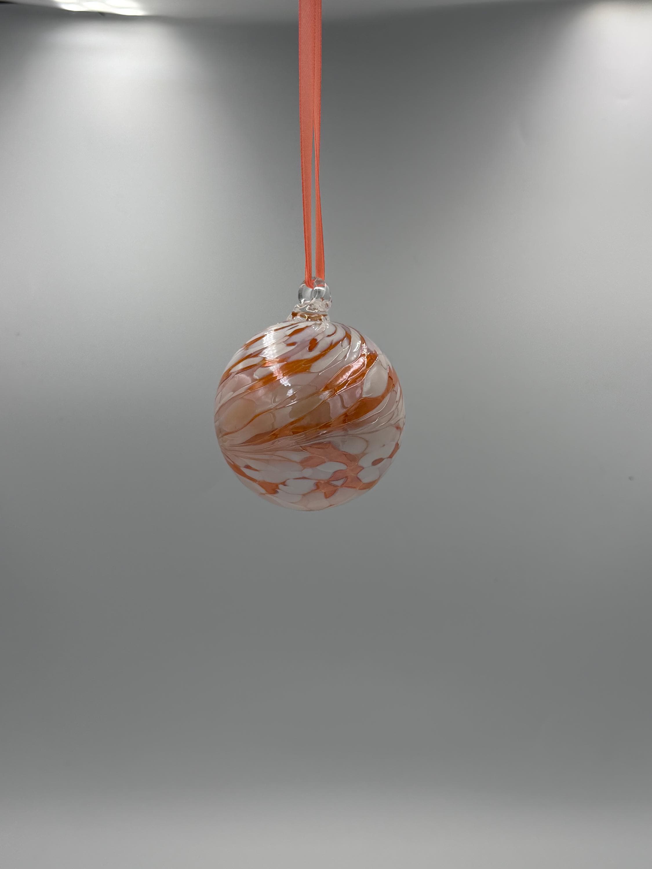 Hand Blown Glass Ball Ornament – 8cm Orange & White Hanging Glass Bauble