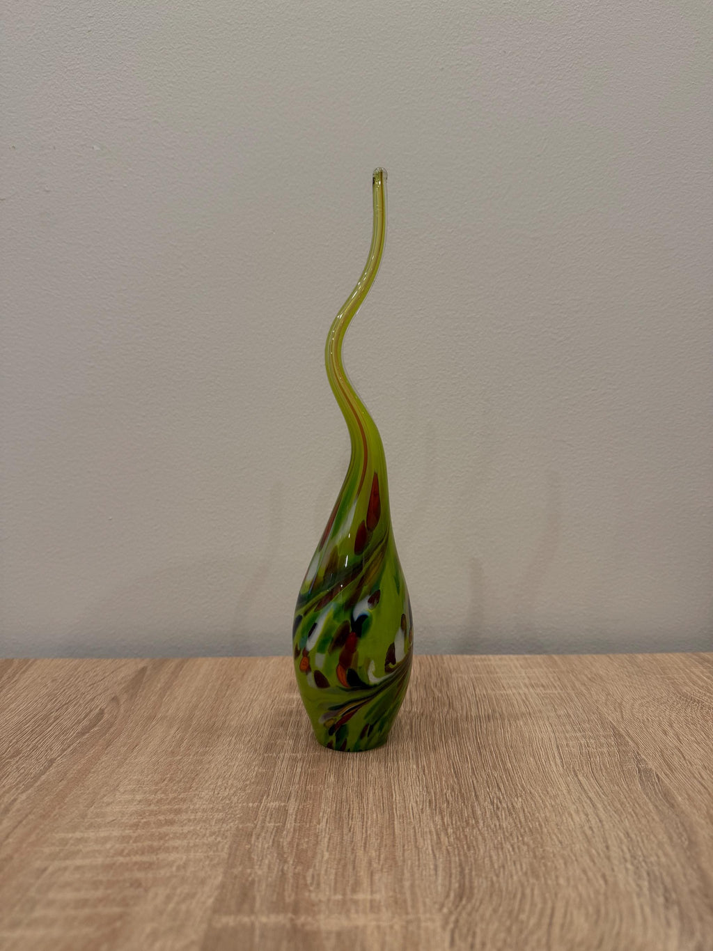 Hand Blown Green Glass Flame Sculpture – Twisted Lime Art Figurine with Swirls (30cm)