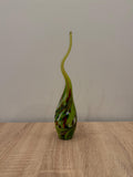 Hand Blown Green Glass Flame Sculpture – Twisted Lime Art Figurine with Swirls (30cm)