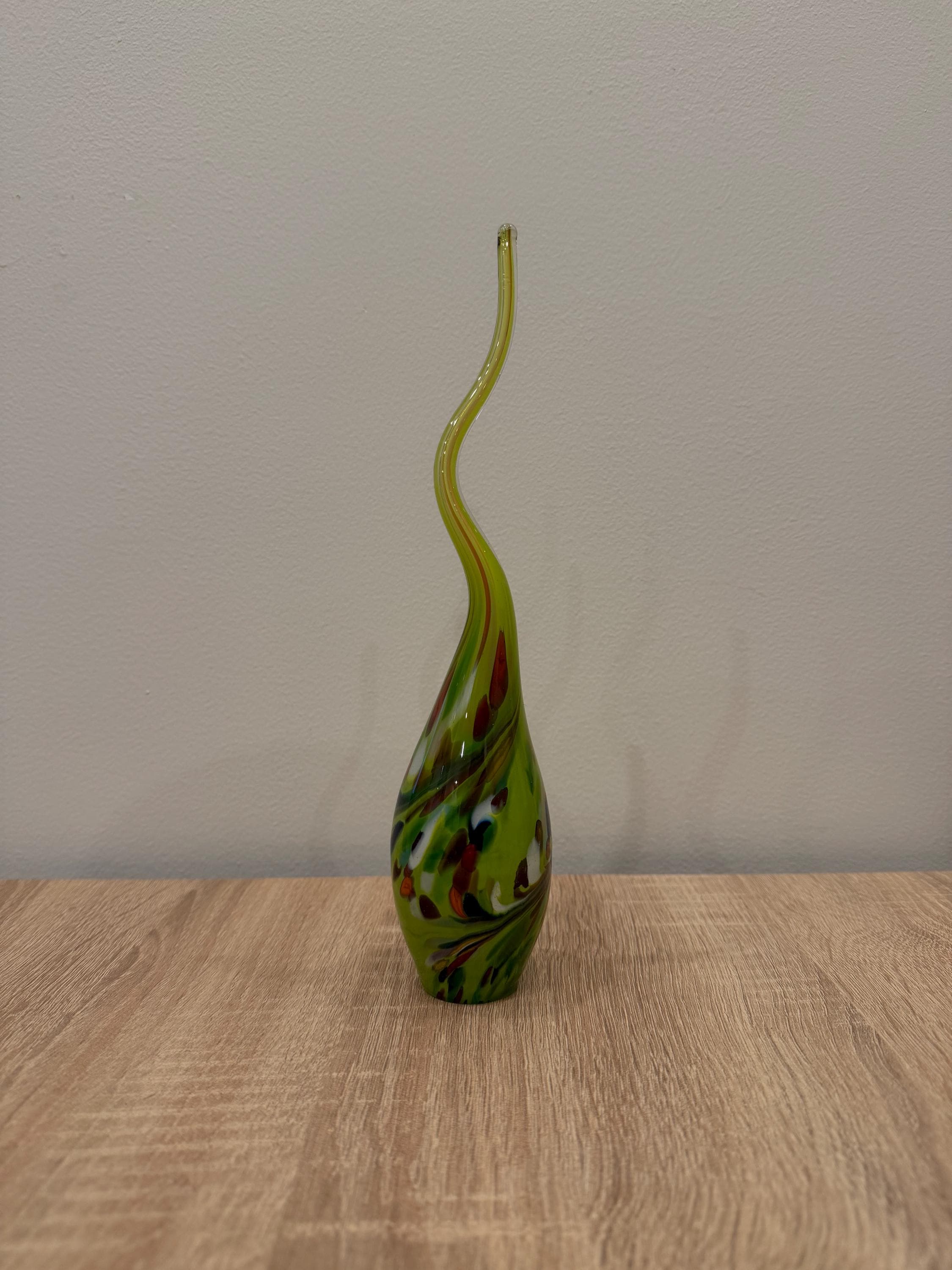 Hand Blown Green Glass Flame Sculpture – Twisted Lime Art Figurine with Swirls (30cm)