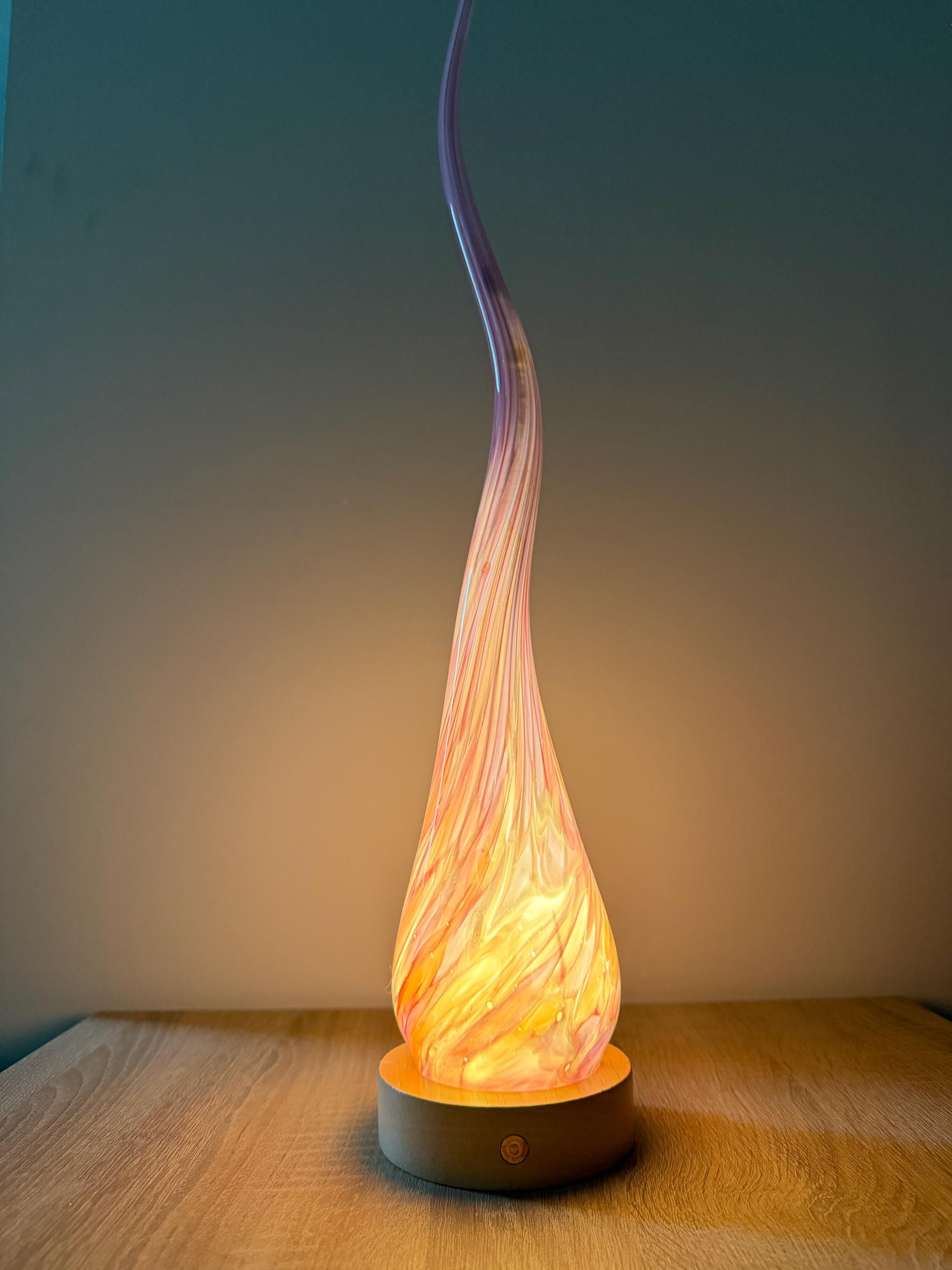 50cm Hand-Blown Pink Flame Lamp – Color Changing LED Touch Light Wooden Base