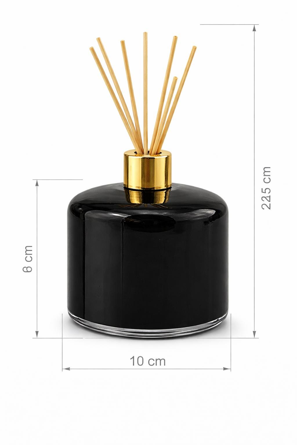 Handblown Glossy Black Art Glass Reed Diffuser Bottle - Gold Collar