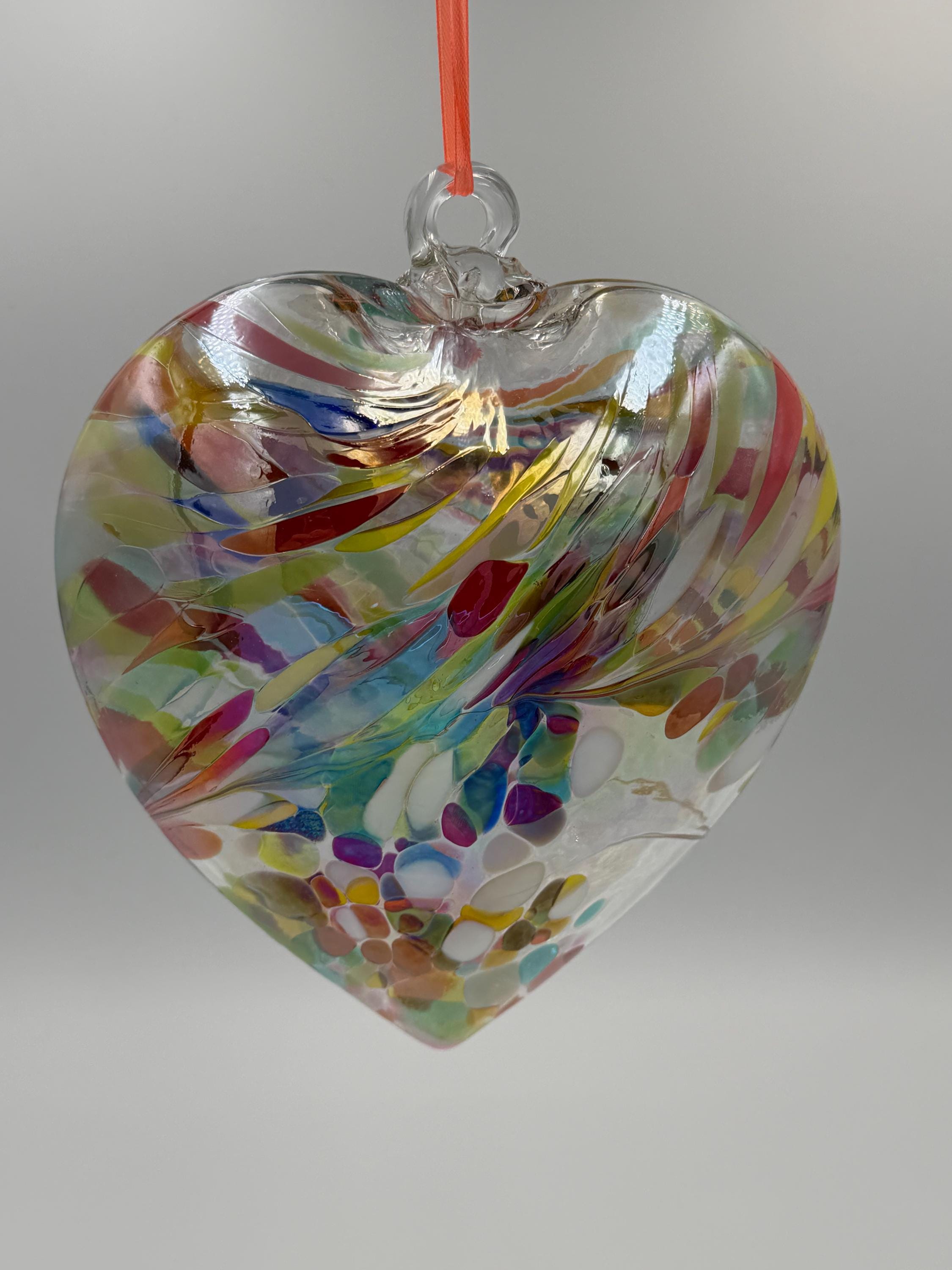 Hand Blown Glass Heart Ornament – 18cm Colorful Heart Suncatcher – Rainbow Hanging Decor