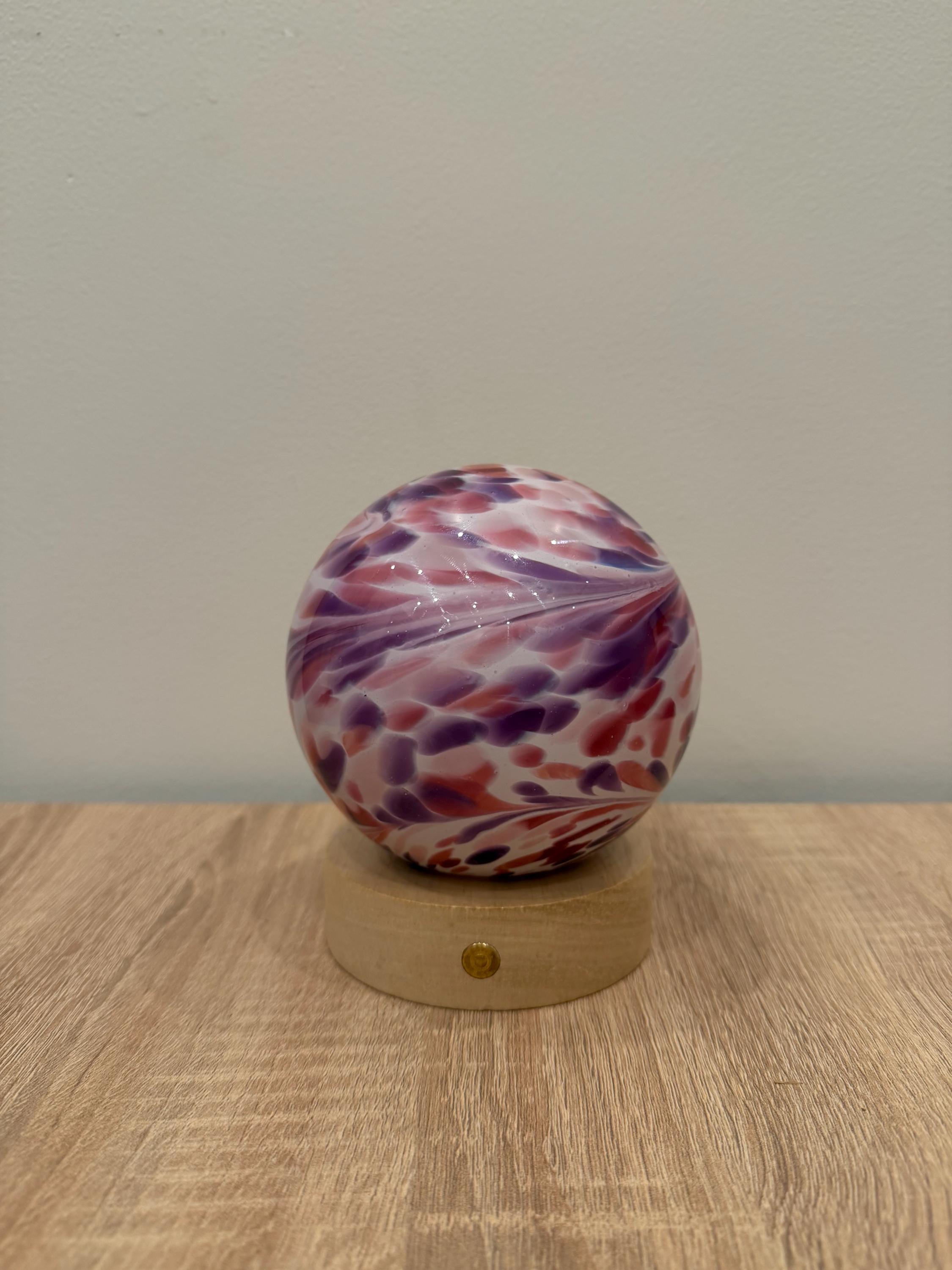 12cm Hand-Blown Pastel Swirl Glass Orb Lamp – Color Changing LED Touch Light Wooden Base
