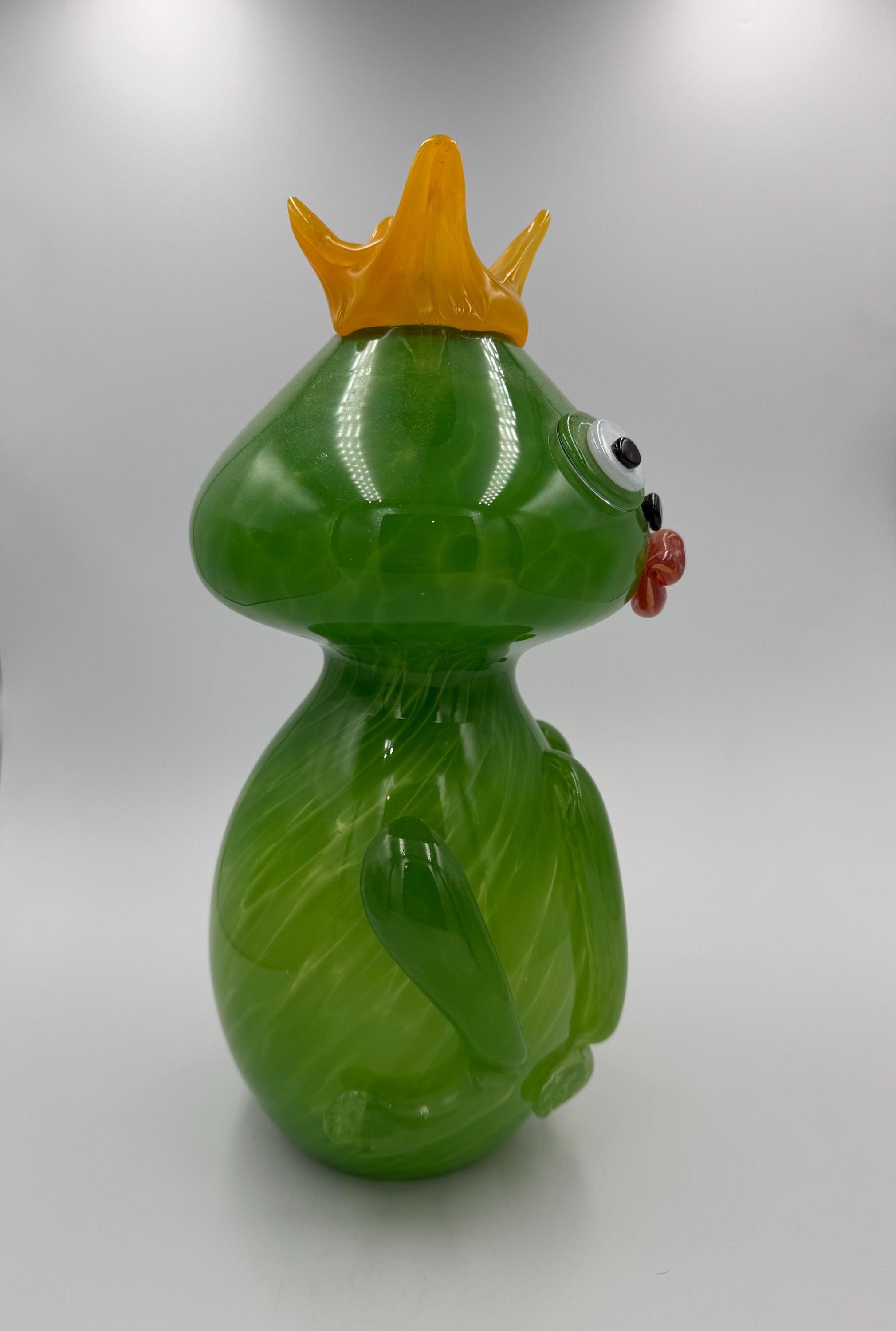 32cm Hand-Blown King Frog Glass Sculpture – Large Green Art Glass Figurine with Crown