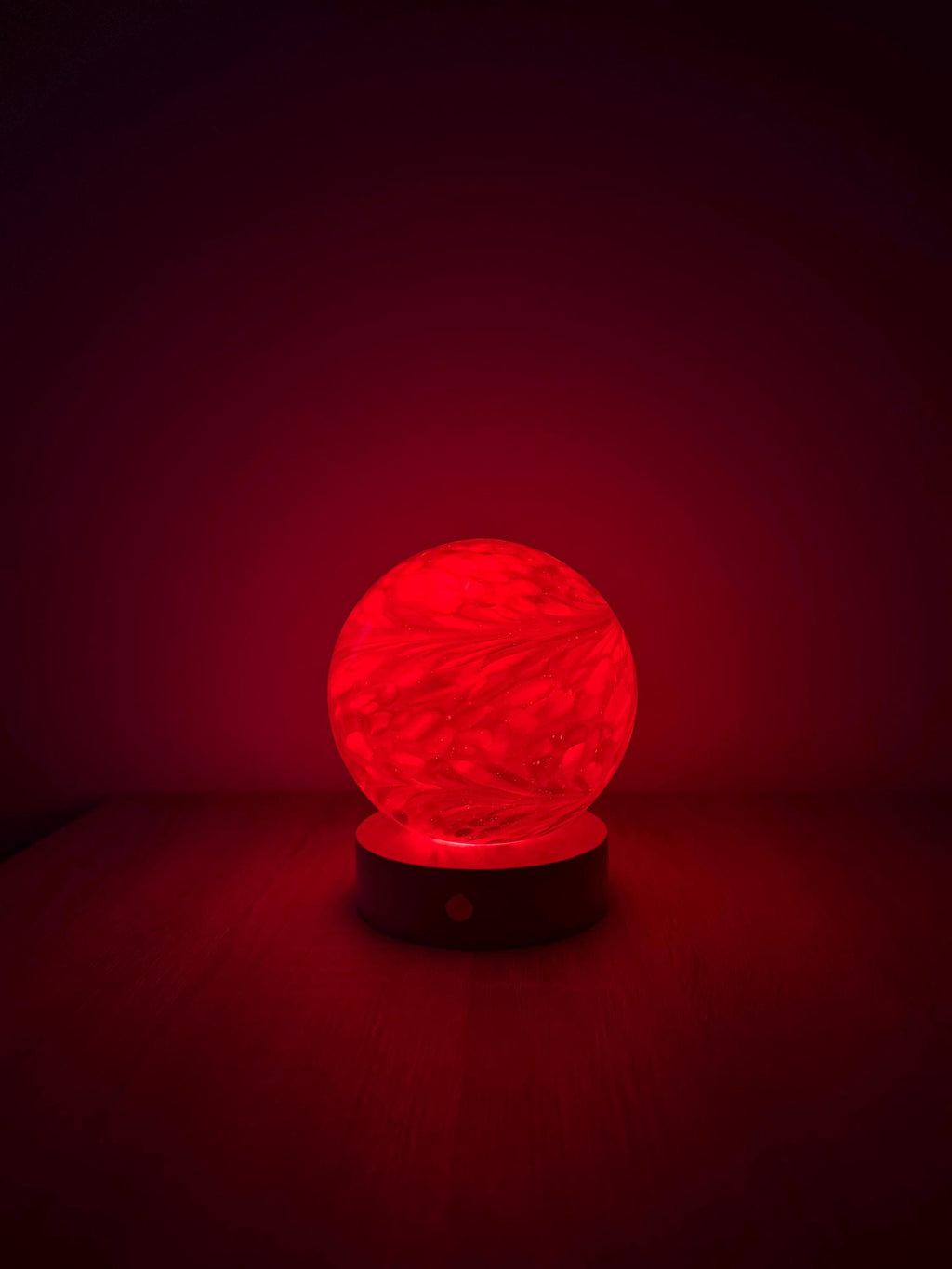 12cm Hand-Blown Pastel Swirl Glass Orb Lamp – Color Changing LED Touch Light Wooden Base