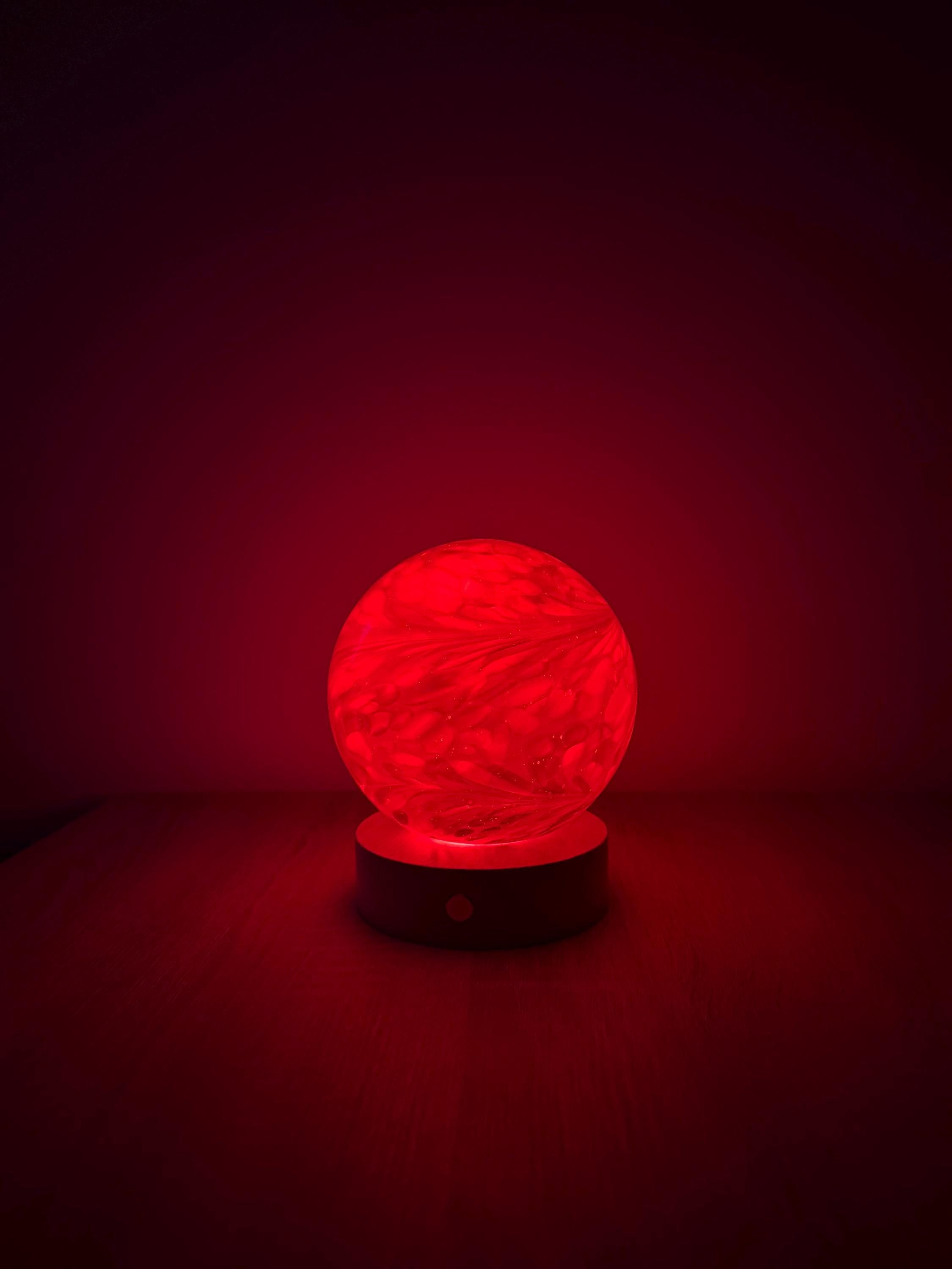 12cm Hand-Blown Pastel Swirl Glass Orb Lamp – Color Changing LED Touch Light Wooden Base