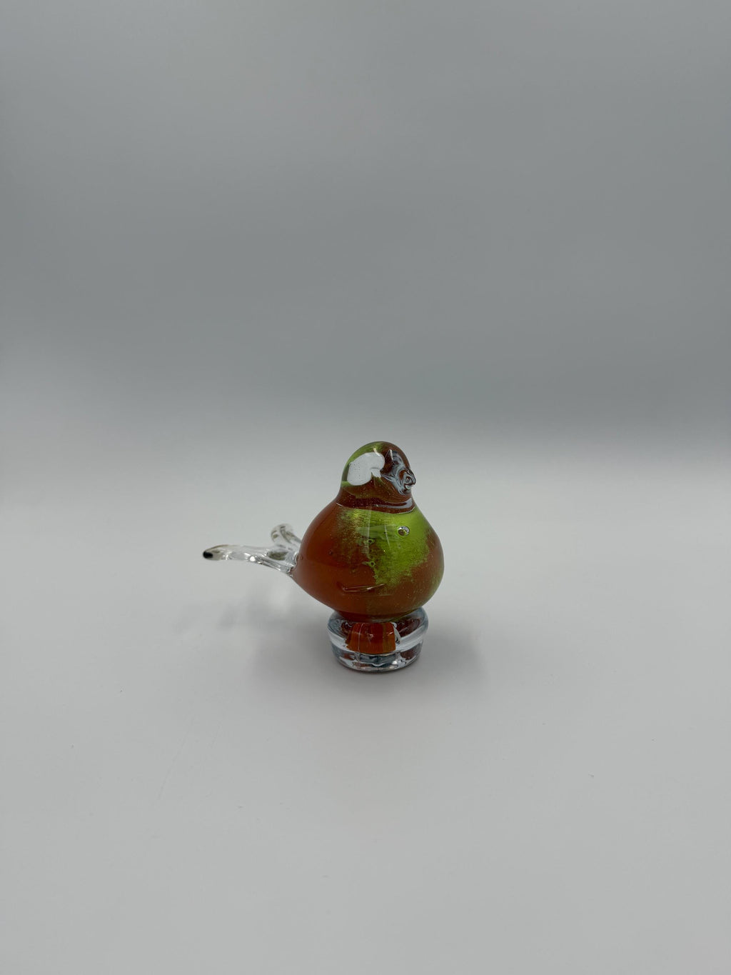 Hand-Blown Glass Bird Figurine – Green Brown Clear Sculpture 6cm
