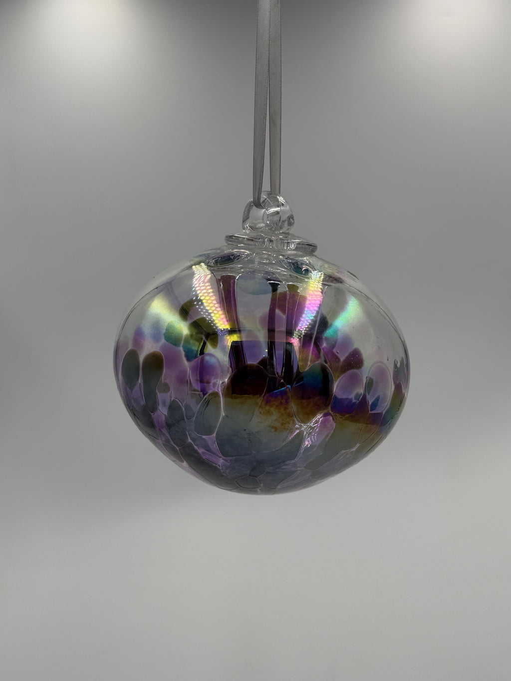 15cm Hand-Blown Purple Iridescent Witch Ball – Hanging Glass Ornament Sphere
