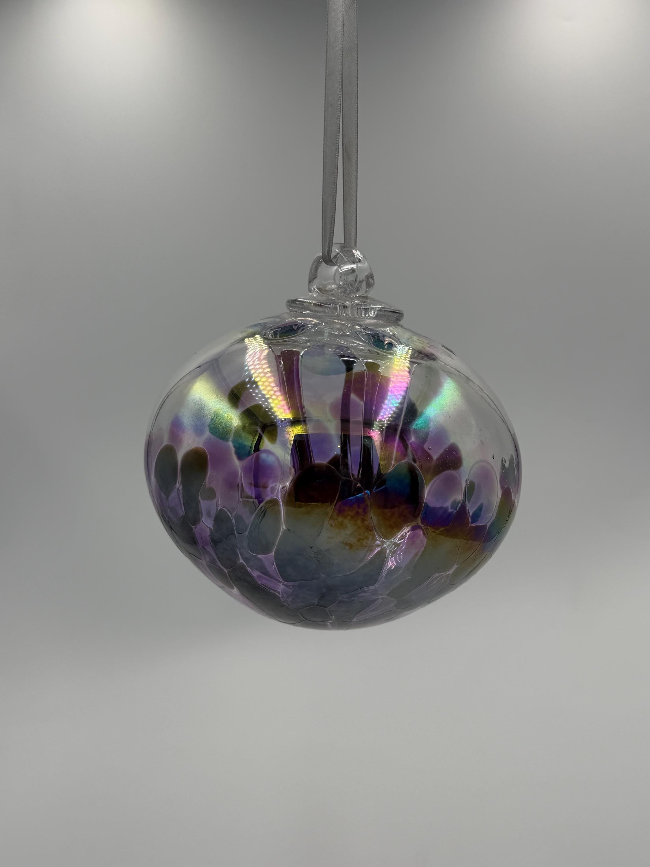 15cm Hand-Blown Purple Iridescent Witch Ball – Hanging Glass Ornament Sphere