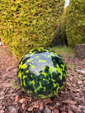 30cm Handblown Neon Green Teal Cracked Glass Garden Orb – Handmade Yard Art Decor
