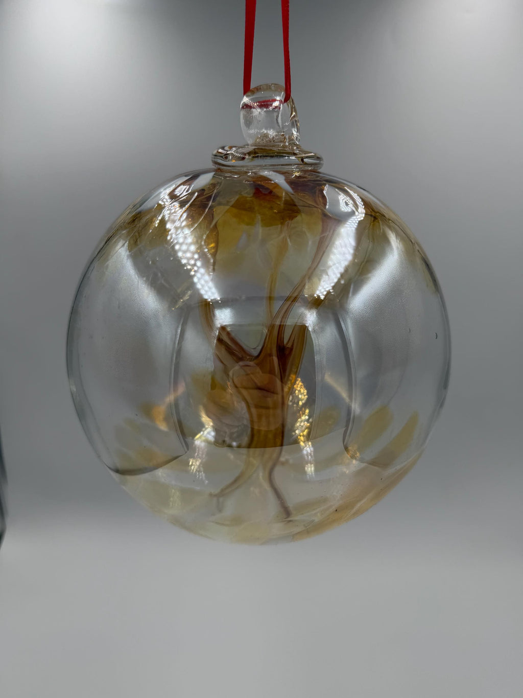 15cm Hand-Blown Clear Amber Witch Ball – Decorative Glass Hanging Orb