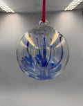 15cm Hand-Blown Glass Ornament – Clear with Blue Internal Tree Design – Elegant Hanging Sphere
