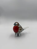 9cm Hand-Blown Red White Crackle Glass Bird Figurine – Small Decorative Bird Sculpture