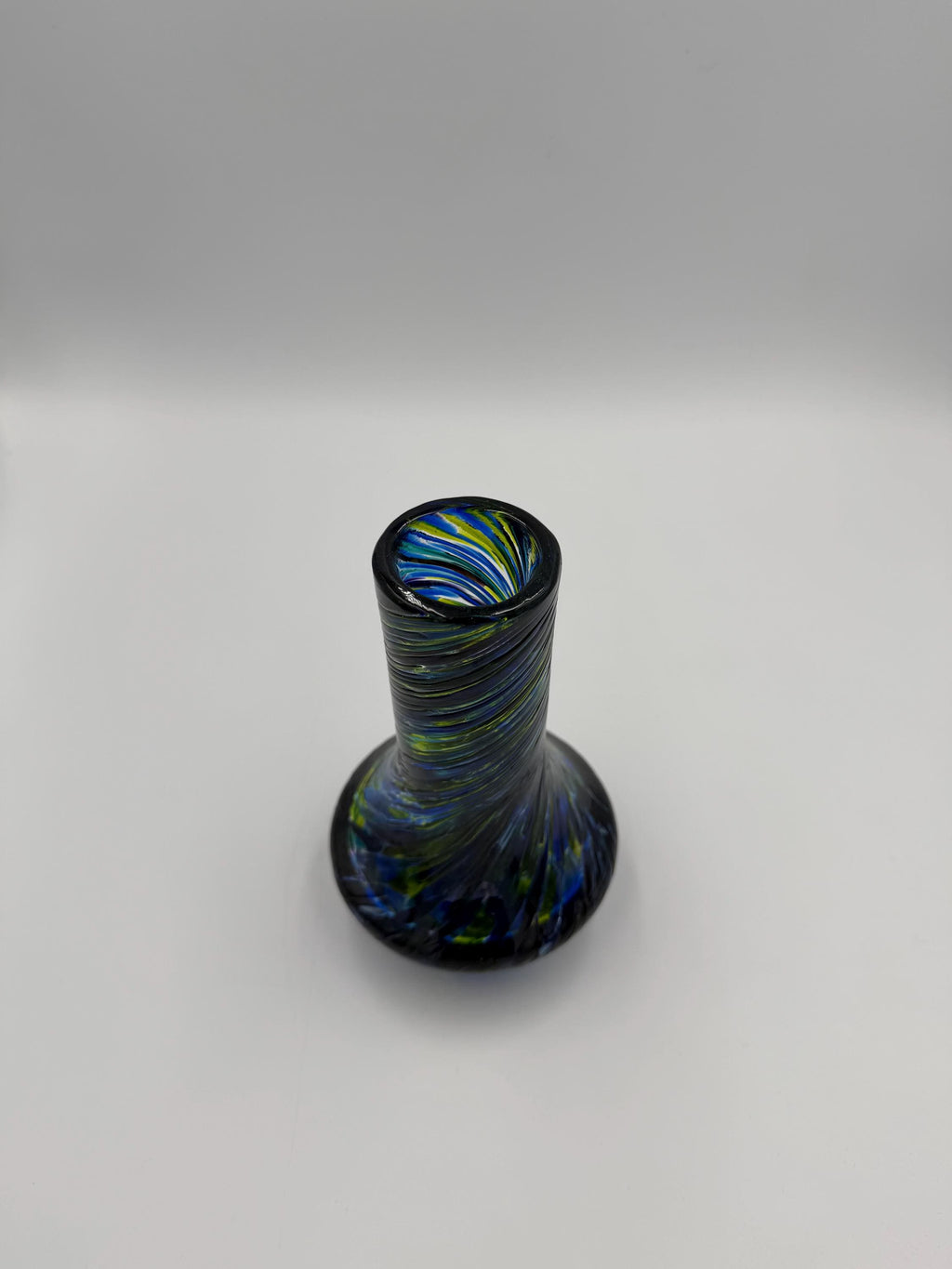 15cm Hand-Blown Blue Green Swirl Glass Vase – Colorful Decorative Glass