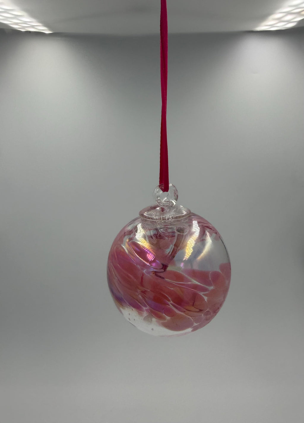 8cm Hand-Blown Witch Ball – Iridescent Pink Purple Swirl Glass Ornament