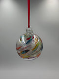 6cm Hand-Blown Crackle Glass Ornament – White Multicolor Swirl Hanging Ball