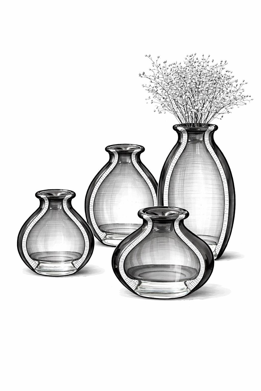Handblown Art Glass Bud Vases – Dark Purple Minimalist Set of 4